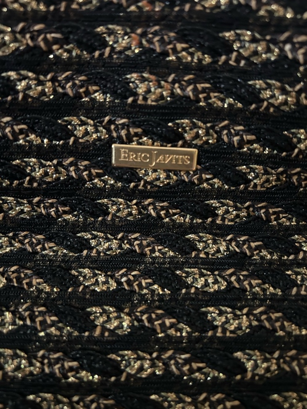 Eric Javits Squishee Elegant Black & Gold Woven Tote Bag - Designer Style - Picture 2 of 9